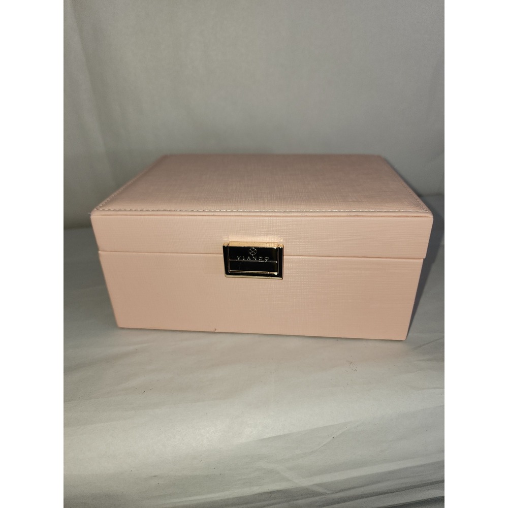 Vlando Pink Faux Leather Jewelry Box Organizer with Mirror and Gold Lock